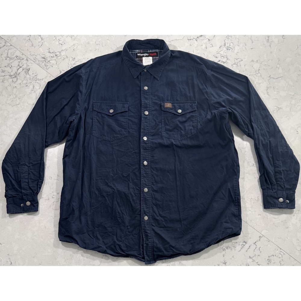 Wrangler RIGGS Flannel Lined Work Shirt Jacket Mens XLT Navy Blue Heavyweight